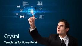  Presentation with web technology - Slide set with high tech - businessman touching future web technology background and a navy blue colored foreground