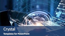  Presentation with virtual - Theme consisting of high tech - close up of human hands background and a ocean colored foreground