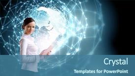  Presentation with wireless - PPT theme featuring high tech - global wireless connection concept background and a ocean colored foreground