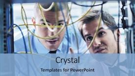  Presentation with tech support - Slide set consisting of high tech - group of young business people background and a light blue colored foreground