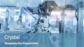  Presentation with manufacture - Slide set with high tech - industrial robot with conveyor background and a teal colored foreground