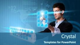  Presentation with touch screen - Slides having high tech - man pressing modern touch screen background and a ocean colored foreground