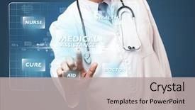  Presentation with aged - Theme enhanced with high tech - middle aged doctor standing background and a light gray colored foreground