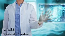  Presentation with medical biology - Colorful slide deck enhanced with high tech - midsection of female doctor using backdrop and a light blue colored foreground