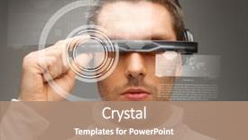  Presentation with futuristic glasses - Theme having high tech - picture of handsome man background and a coral colored foreground