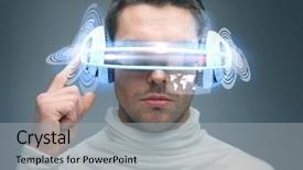  Presentation with high tech - Presentation theme enhanced with high tech - picture of handsome man background and a light gray colored foreground