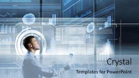  Presentation with tablet - Amazing PPT layouts having high tech - young businessman with tablet backdrop and a light blue colored foreground