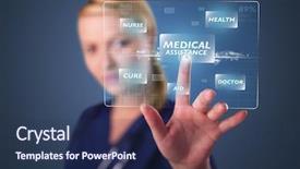  Presentation with nurse - PPT theme having high tech - young nurse standing and pressing background and a ocean colored foreground