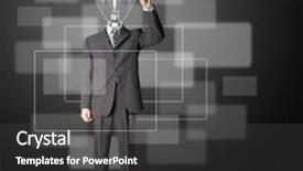  Presentation with head - Beautiful presentation theme featuring high tech brain - full length businessman with lamp-head backdrop and a  colored foreground