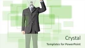  Presentation with high tech - Slide deck consisting of high tech brain - full length businessman with lamp-head background and a soft green colored foreground