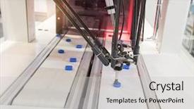  Presentation with industrial robot - Slide set with high tech brain - industrial robot with vacuum suckers background and a  colored foreground