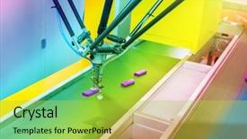  Presentation with manufacture - Audience pleasing slides consisting of high tech brain - robot with vacuum suckers picks backdrop and a yellow colored foreground