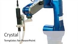  Presentation with robotic arm - Slides with high tech brain - robotic arm at production isolated background and a  colored foreground