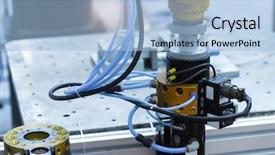  Presentation with robotic arm - Beautiful presentation theme featuring high tech brain - robotic arm at production line backdrop and a  colored foreground