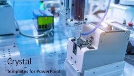  Presentation with robotic arm - PPT theme featuring high tech brain - robotic arm at production line background and a light blue colored foreground