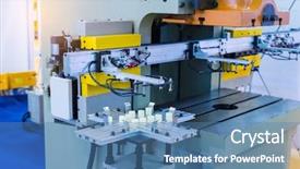  Presentation with robotic arm - Colorful presentation design enhanced with high tech brain - robotic arm at production line backdrop and a teal colored foreground