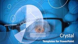  Presentation with security scan - Slide deck with high tech glasses - orange eyed woman getting background and a teal colored foreground