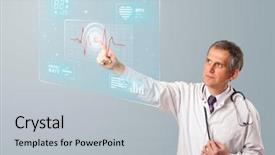  Presentation with aged - PPT theme with high tech medicine - middle aged doctor standing background and a light gray colored foreground