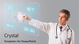  Presentation with aged - Beautiful PPT theme featuring high tech medicine - middle aged doctor standing backdrop and a light gray colored foreground