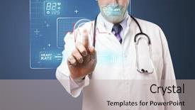  Presentation with aged - Cool new PPT layouts with high tech medicine - middle aged doctor standing backdrop and a light gray colored foreground