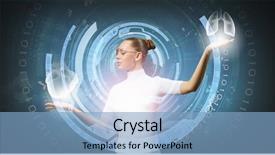  Presentation with science futuristic technology abstract - Slide set with high tech medicine - picture of futuristic woman working background and a  colored foreground