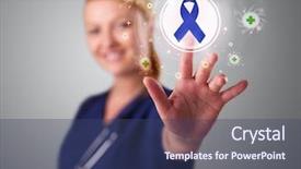  Presentation with nurse - Slide deck featuring high tech medicine - young nurse standing and pressing background and a  colored foreground