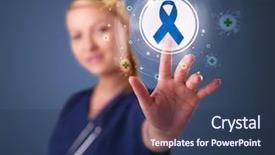  Presentation with nurse - Presentation design enhanced with high tech medicine - young nurse standing and pressing background and a  colored foreground
