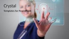  Presentation with nurse - Cool new presentation with high tech medicine - young nurse standing and pressing backdrop and a light gray colored foreground