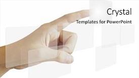  Presentation with touch screen - Colorful slides enhanced with high tech new generation - hand pushing a button backdrop and a  colored foreground