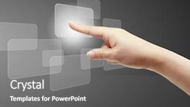  Presentation with touch screen accessible for disable students - Amazing presentation theme having high tech new generation - hand pushing on a touch backdrop and a  colored foreground