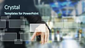  Presentation with touch screen - Cool new slides with high tech new generation - hand pushing on a touch backdrop and a  colored foreground