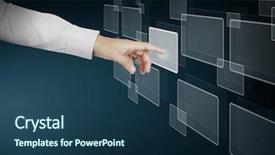  Presentation with touch screen - Presentation having high tech new generation - hand pushing on a touch background and a  colored foreground