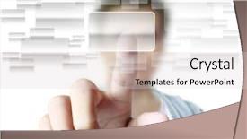  Presentation with touch screen - Slide set with high tech new generation - hand pushing on a touch background and a lemonade colored foreground