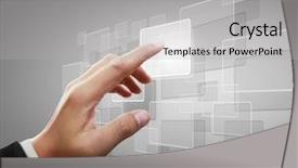  Presentation with touch screen virtual reality - PPT layouts having high tech new generation - hand pushing on a touch background and a light gray colored foreground
