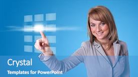  Presentation with hand touching finger digital - Audience pleasing presentation theme consisting of high tech new generation - woman hand pressing digital buttons backdrop and a  colored foreground