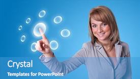  Presentation with digital - Slide deck with high tech new generation - woman hand pressing digital buttons background and a  colored foreground