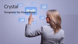  Presentation with profit - Theme featuring high tech people - woman hand pressing profit button background and a light blue colored foreground