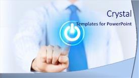  Presentation with power button - Amazing PPT layouts having high tech people - young man in a light backdrop and a sky blue colored foreground