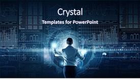  Presentation with modern - PPT theme enhanced with high tech professionalism - back view of businesswoman working background and a navy blue colored foreground