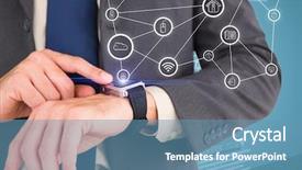  Presentation with new york - Theme with high tech professionalism - businessman looking at watch background and a teal colored foreground