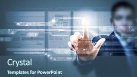  Presentation with finger - PPT theme enhanced with high tech professionalism - businessman pushing with finger icon background and a ocean colored foreground