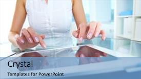  Presentation with secretary - Presentation theme consisting of high tech professionalism - elegant secretary using a touchpad background and a light blue colored foreground