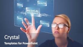  Presentation with nurse - Slide set enhanced with high tech professionalism - young nurse standing and pressing background and a  colored foreground