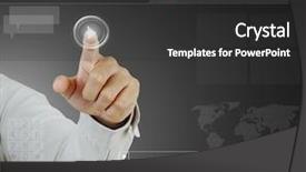  Presentation with touch screen - Colorful PPT theme enhanced with high tech software - hand pushing on a touch backdrop and a dark gray colored foreground