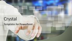  Presentation with touch screen accessible for disable students - PPT theme having high tech software - hand pushing on a touch background and a  colored foreground