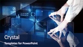  Presentation with 5g technology for smart grid - Colorful presentation theme enhanced with high tech software - man pressing technology smart table backdrop and a navy blue colored foreground