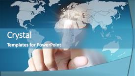  Presentation with touch screen - Colorful PPT theme enhanced with high tech success - finger pressing the touch screen backdrop and a teal colored foreground