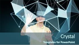  Presentation with black technology - PPT theme consisting of tech futuristic geometric 3d shapes - 3d technology virtual reality entertainment background and a ocean colored foreground