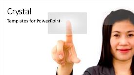  Presentation with abstract digital business interface - Amazing theme having high tech white - business woman touch digital interface backdrop and a  colored foreground
