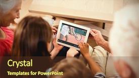  Presentation with tablet - Beautiful PPT theme featuring high tech white - view of lecture app backdrop and a tawny brown colored foreground